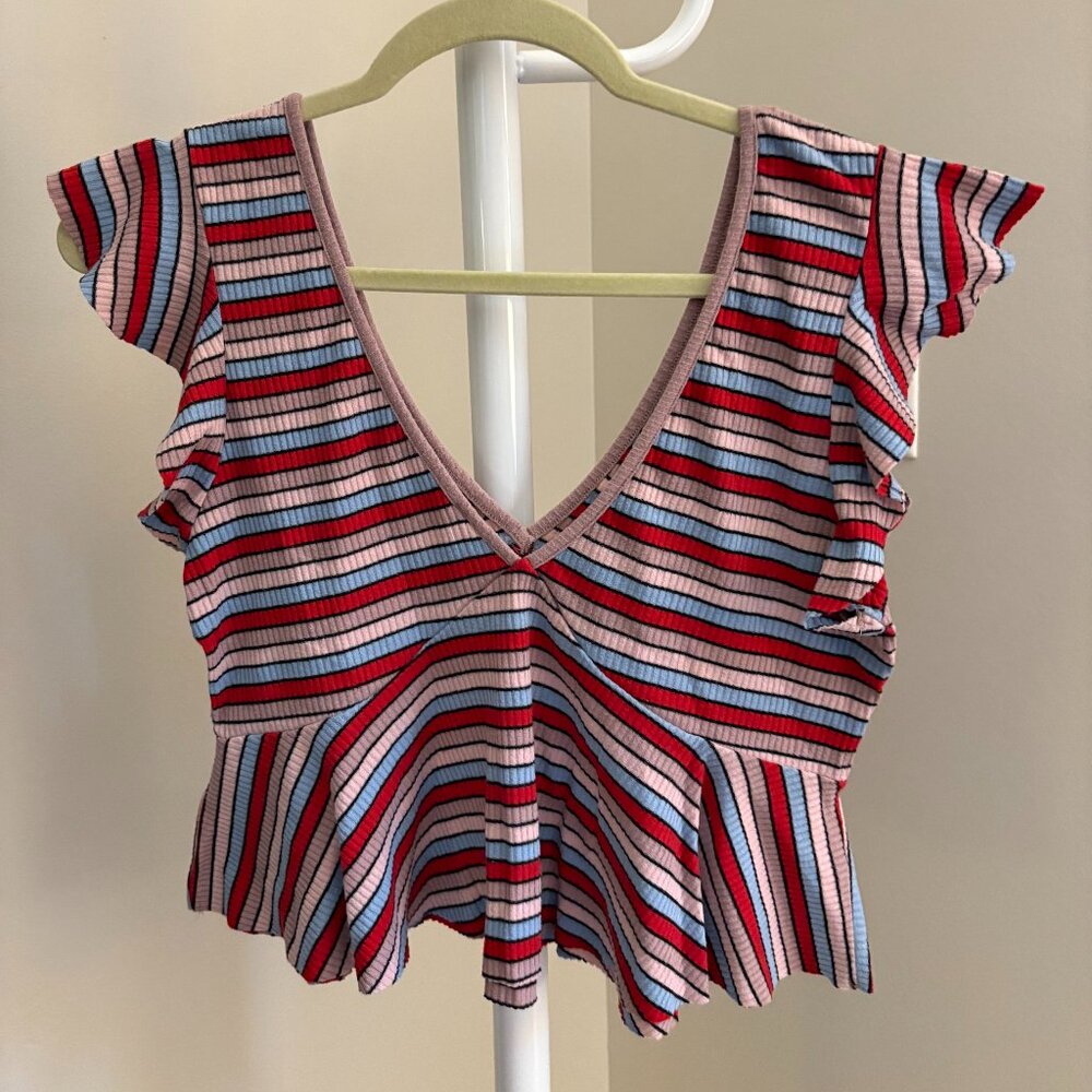 WILD FABLE striped cropped flowy top